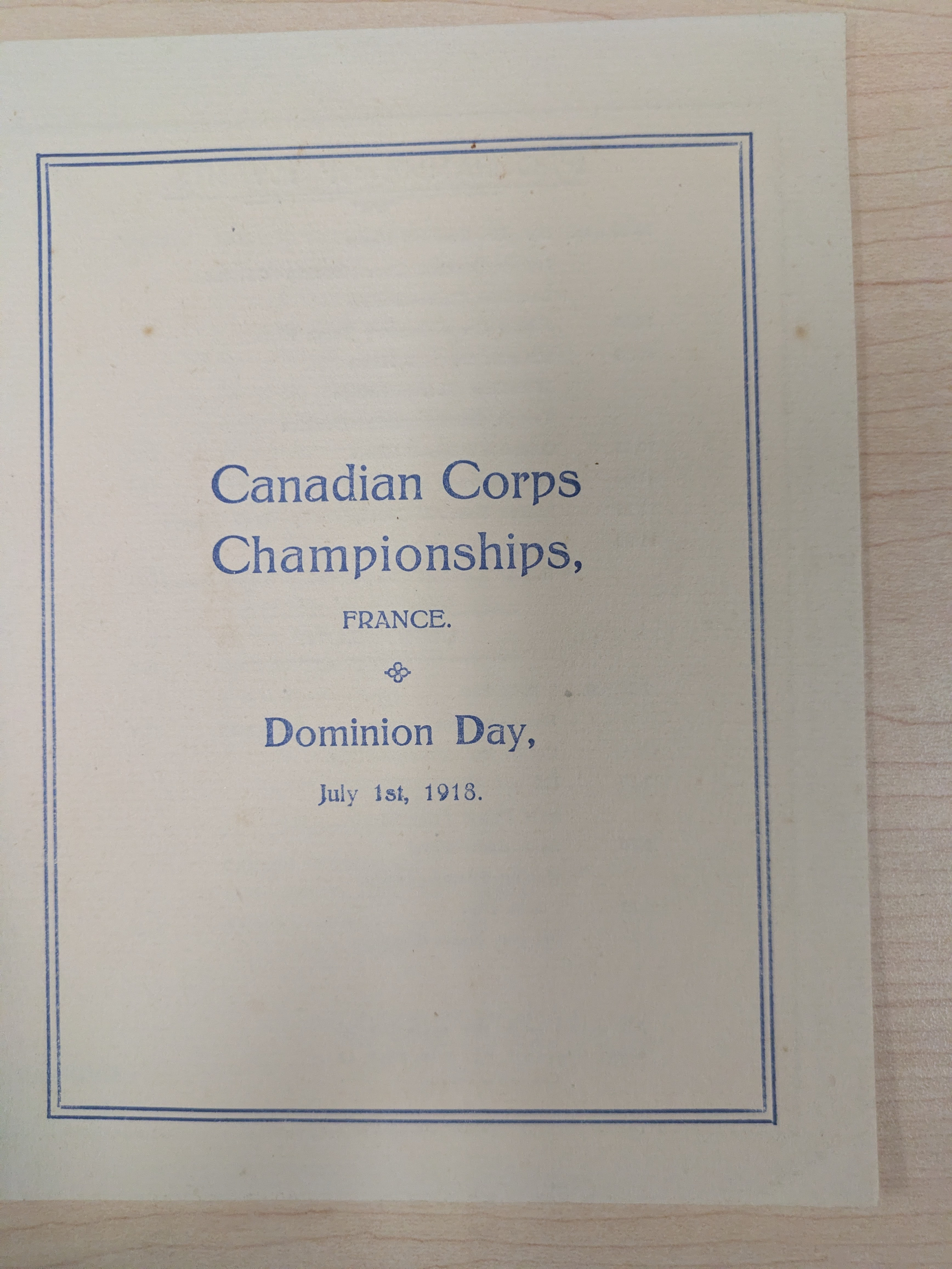 Canadian Corps Championship Progarm 1918
