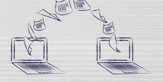 illustration of files moving from one computer to another