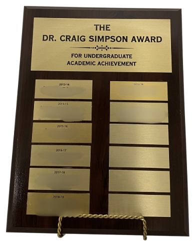 Dr. Craig Simpson Award plaque