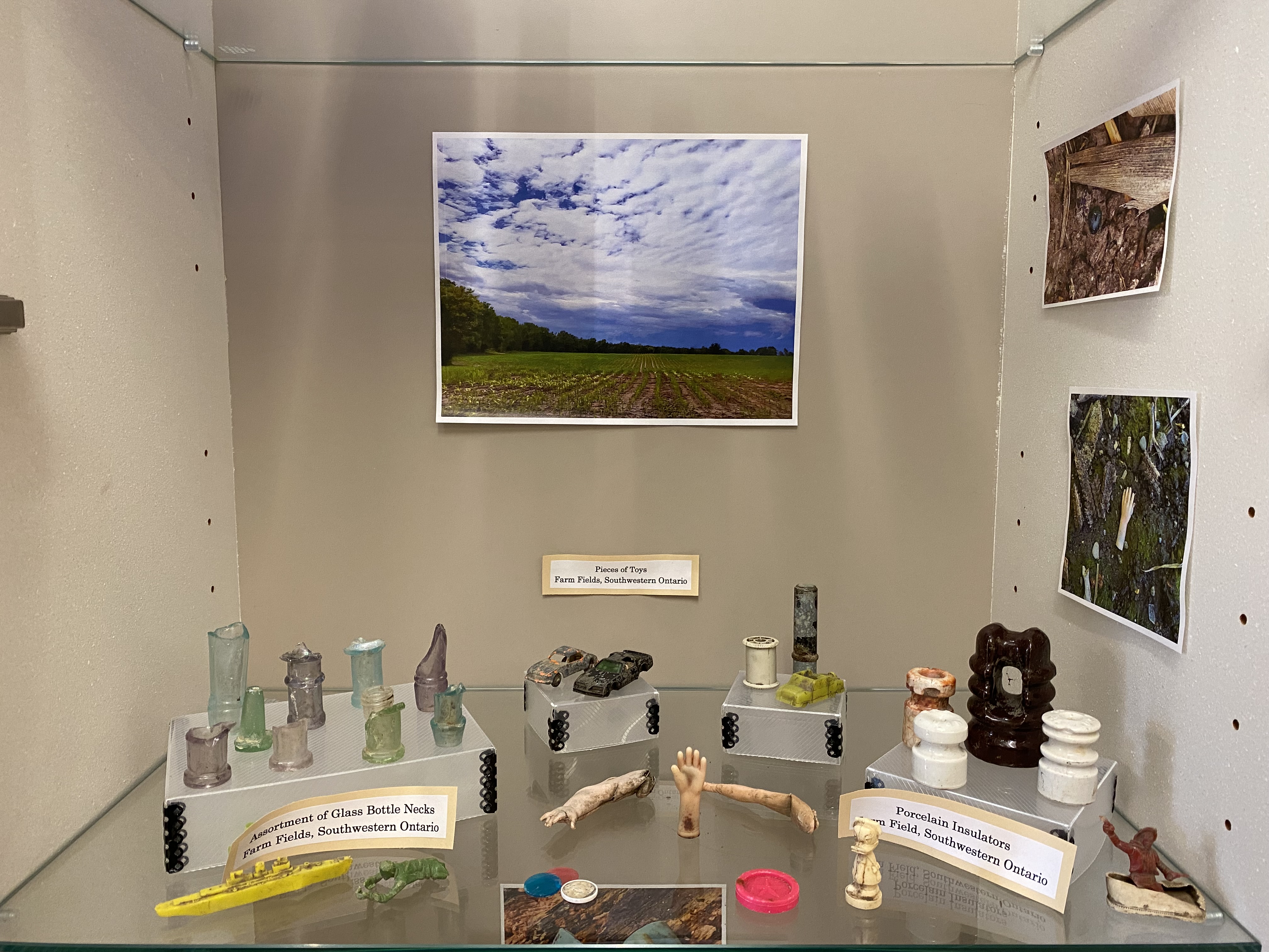 Various artifacts with pictures in the background