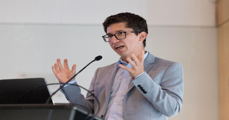 Cody Groat, a professor of history and Indigenous studies at Western, discusses his book chapter at the Behind the Bricks book launch at Museum London, Sept. 25, 2025.  Mikaila Kimball / GAZETTE