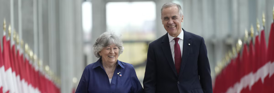 Prime Minister Mark Carney walks with Louise Arbour on Tuesday as he prepares to announce that the former Supreme Court justice will serve as Canada's next Governor-General.